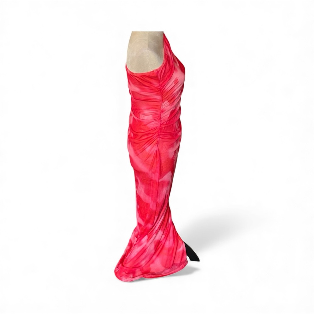 SHEIN EUC Sz L Vibrant Pink Tie Dye Camouflage Bodycon Gathered Midi Dress - Picture 4 of 10